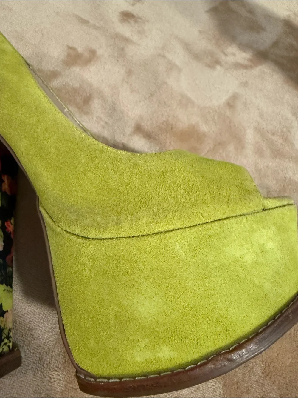 DV by Dolce Vita Chartreuse Suede Peep-Toe Platform Heels